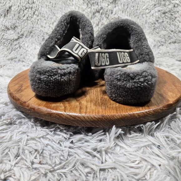 UGG Australia Fluff Yeah Women Size 9 Gray Sheepskin Elastic Comfy Winter Slides - Picture 4 of 7